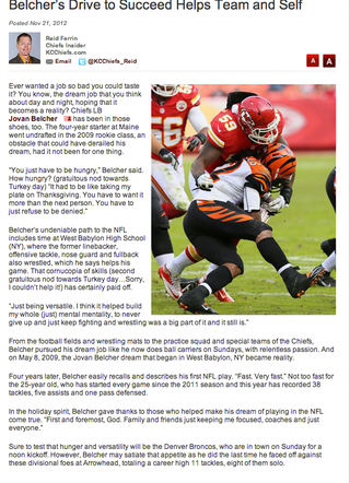 Illustration for article titled Profiles Of Jovan Belcher Ranging From 2008 Through This November Depict Him As An Underdog Story And Model NFL Citizen